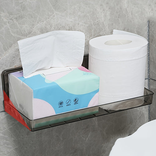 1pc No-Drill Foldable Bathroom Shelf, Wall-Mounted Plastic Storage Rack for Cosmetics and Toiletries, Space-Saving Organizer for Washbasin, Bathroom Organizers And Storage, Hanging Bathroom Shelves