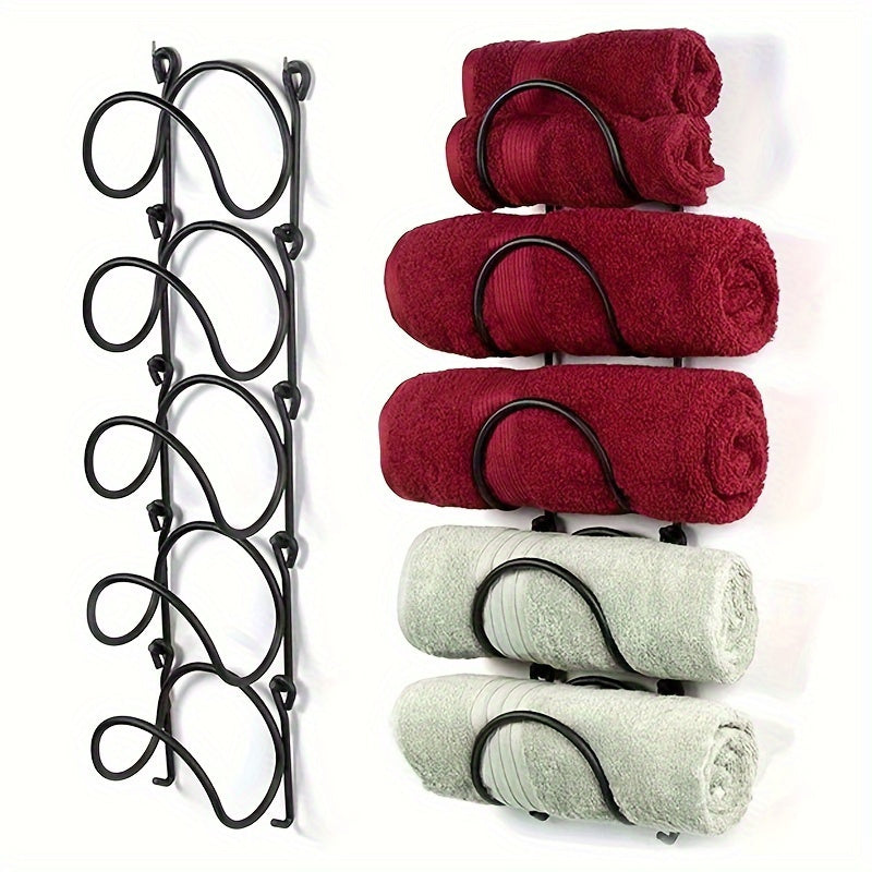 Heavy-Duty Wrought Iron Wall-Mounted Towel & Wine Rack - Space-Saving Multi-Functional Shelf with Hanging Bars Suitable for Bathroom,, Entryway - Easy Install, Iron, Modern Farmhouse Decor
