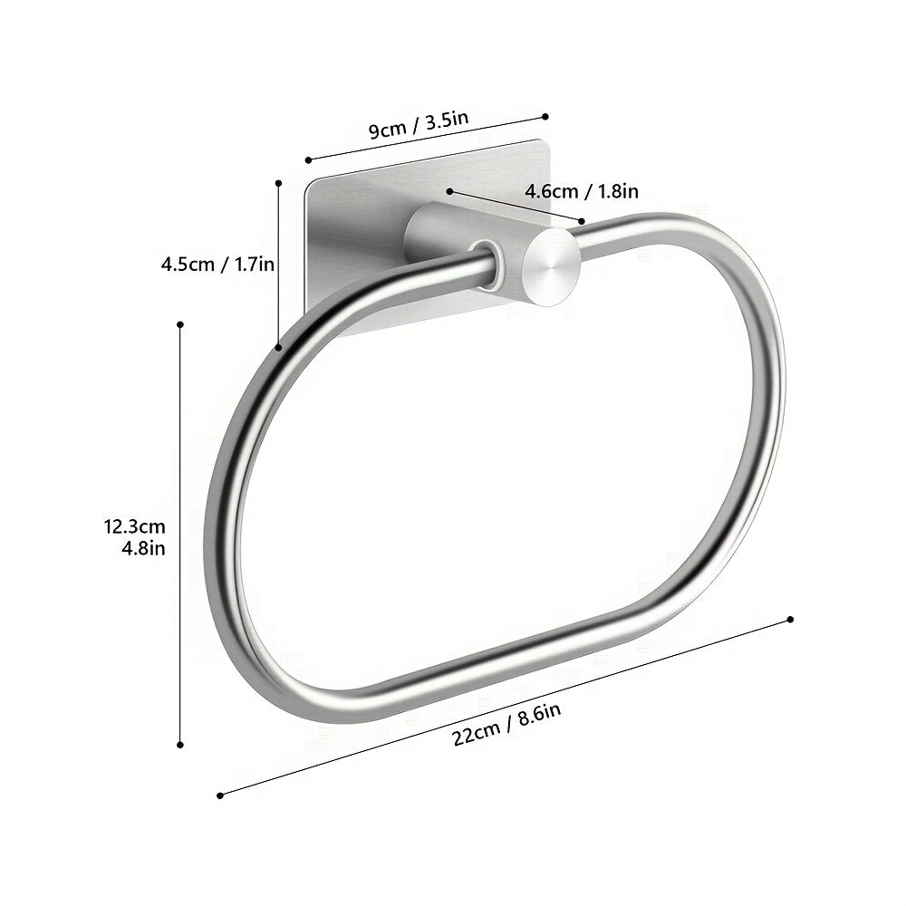 1pc Black Towel Ring with Shelf Stainless Steel Self Adhesive Hand Towel Holder for Bathroom Wall, Hand Towel Bar, Bathroom Towel Storage, Towel Holder For Wall, Bathroom Towel Holder For Wall, Towel Rack For Bathroom