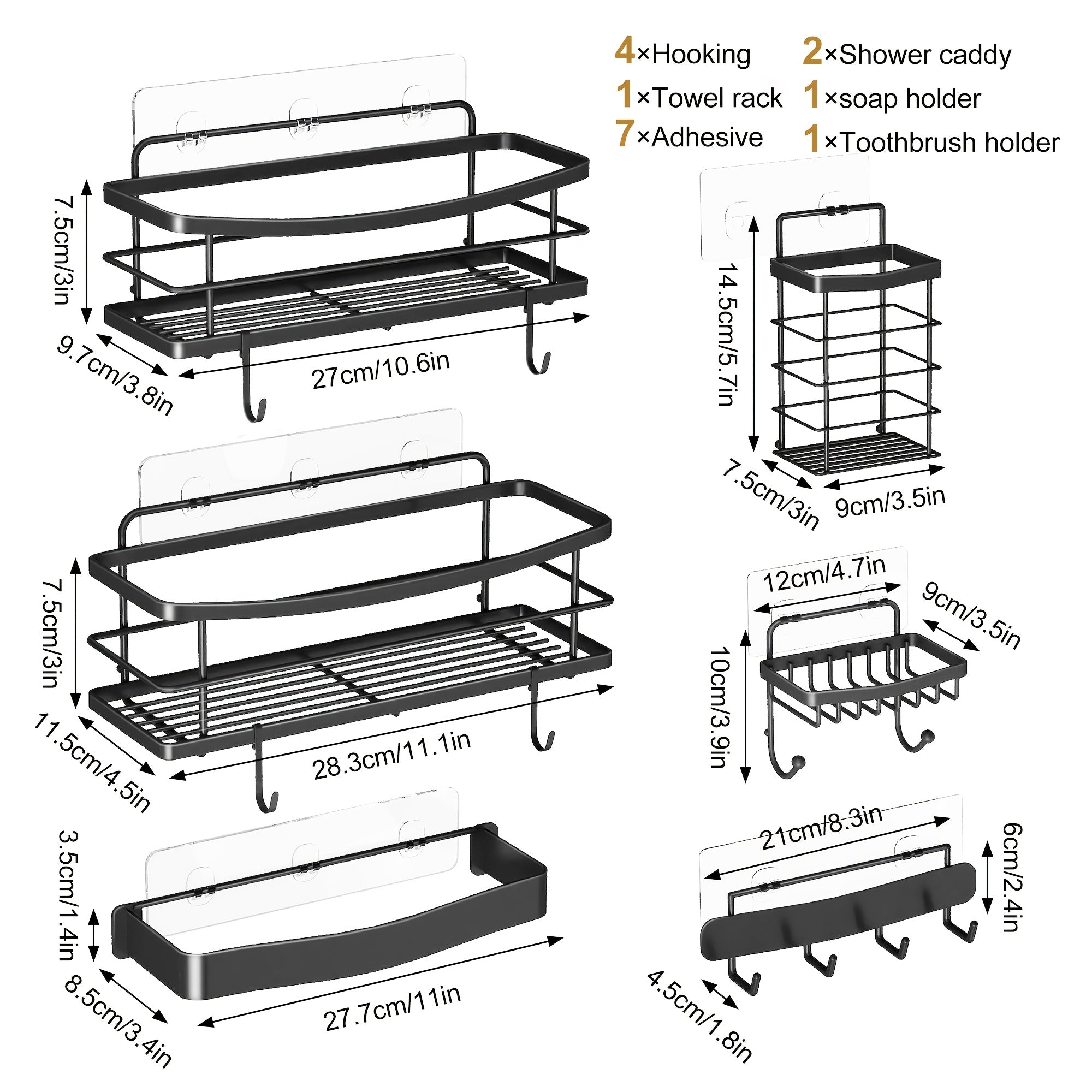5\u002F6pcs Multifunctional Stainless Steel Punch-Free Bathroom Shelf, Soap Toothbrush Bathroom Supplies Storage Rack, Bathroom Towel Rack, Wall-Mounted Kitchen Seasoning Rack, with Four Hook Design, Bathroom Additions, Shower Storage Additions