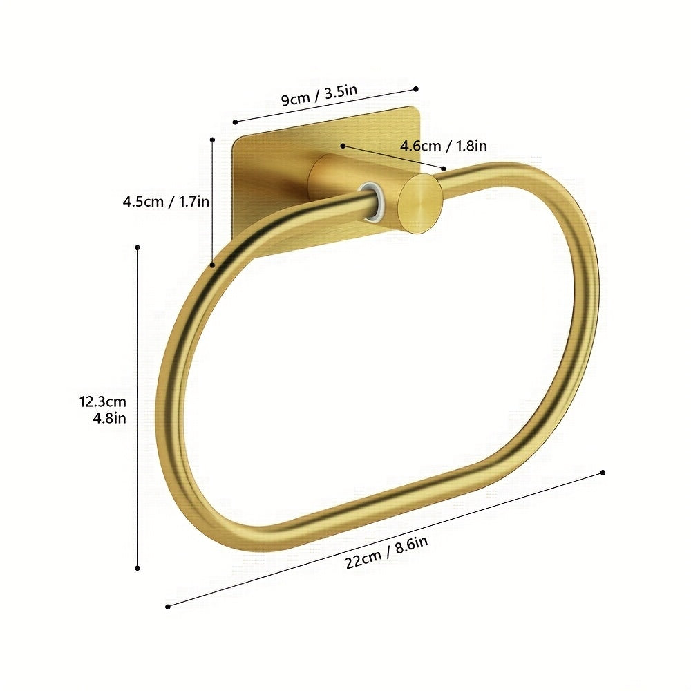 1pc Black Towel Ring with Shelf Stainless Steel Self Adhesive Hand Towel Holder for Bathroom Wall, Hand Towel Bar, Bathroom Towel Storage, Towel Holder For Wall, Bathroom Towel Holder For Wall, Towel Rack For Bathroom