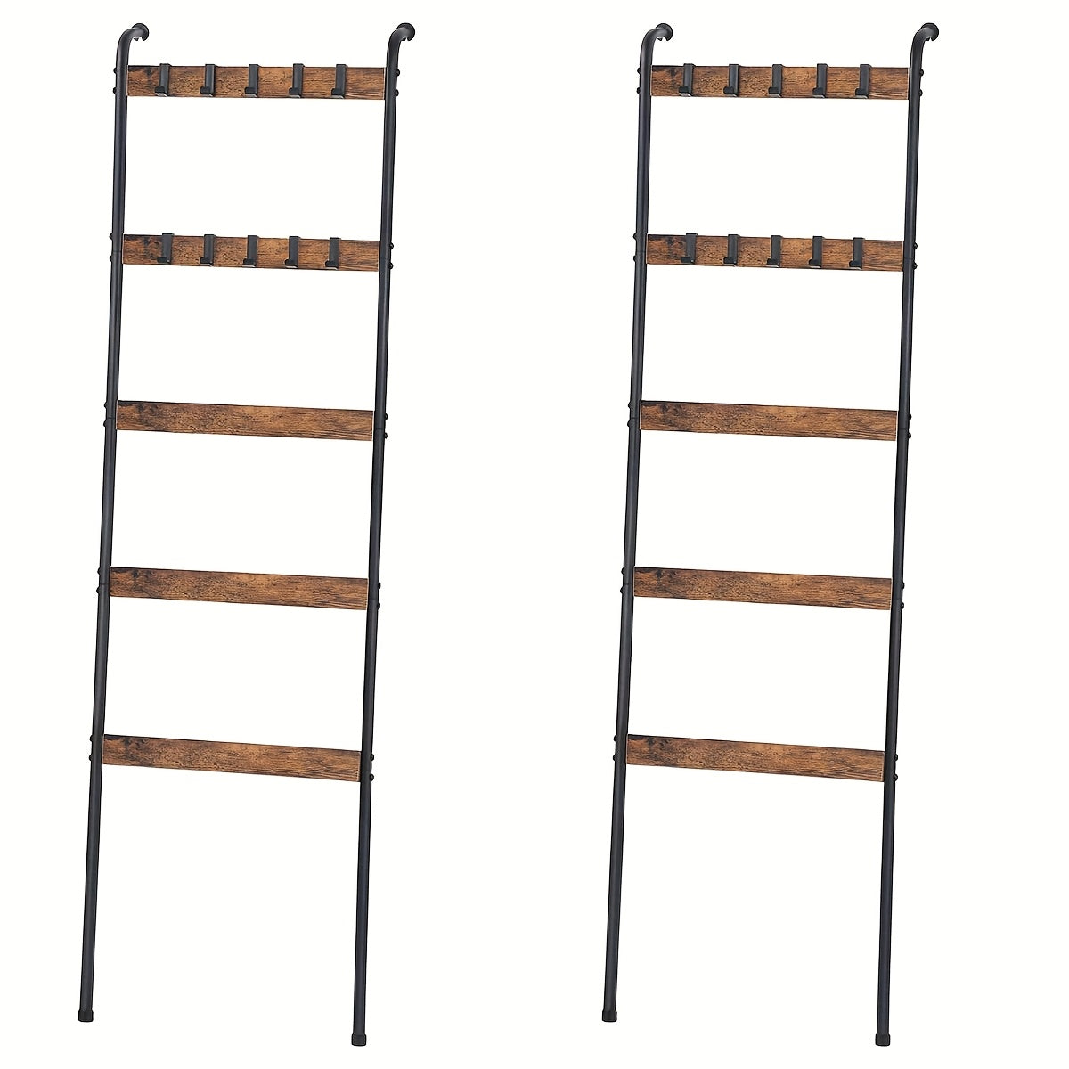 5 Tier Blanket Ladder 5 Tier Blanket Ladder with 10 Hooks | Farmhouse Style, Wall Mounted Wooden Storage Rack for Living Room Bathroom, Decorative Quilt Standing Towel Drying