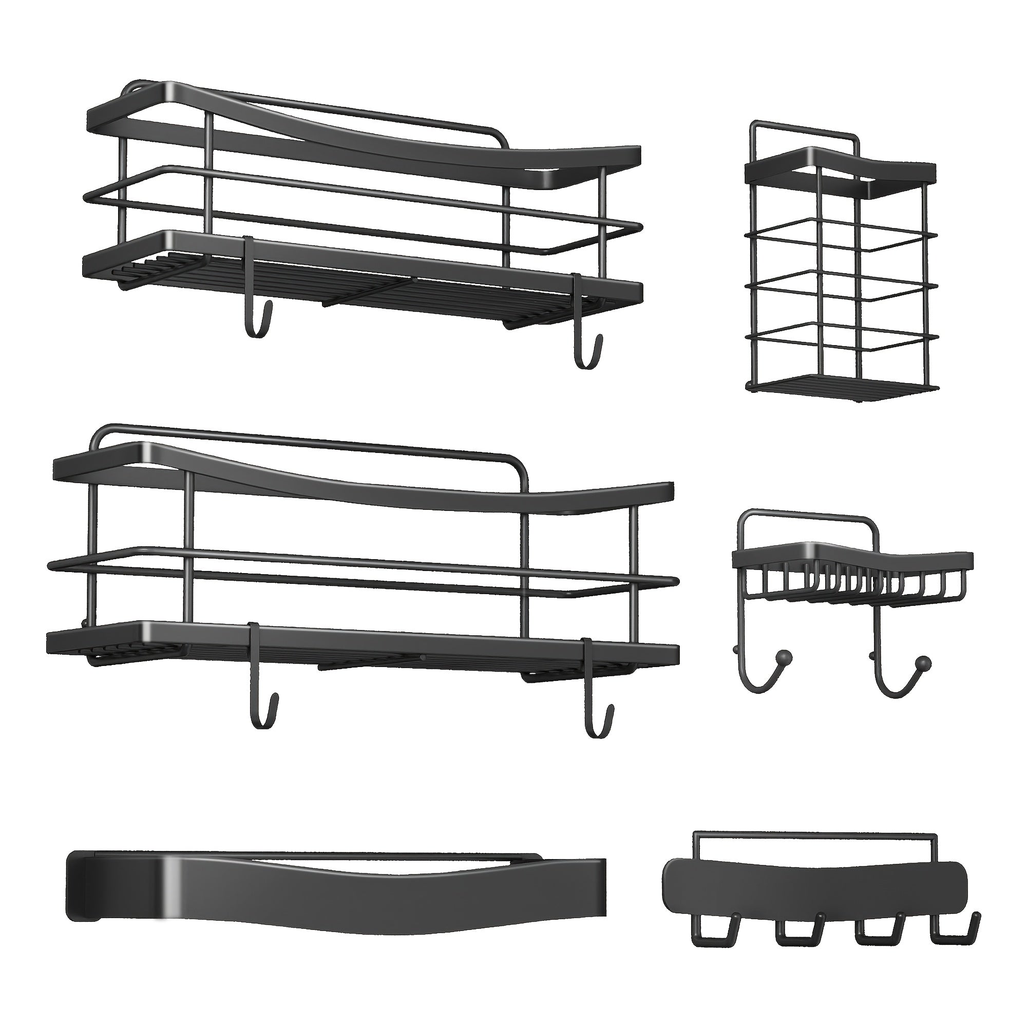 5\u002F6pcs Multifunctional Stainless Steel Punch-Free Bathroom Shelf, Soap Toothbrush Bathroom Supplies Storage Rack, Bathroom Towel Rack, Wall-Mounted Kitchen Seasoning Rack, with Four Hook Design, Bathroom Additions, Shower Storage Additions